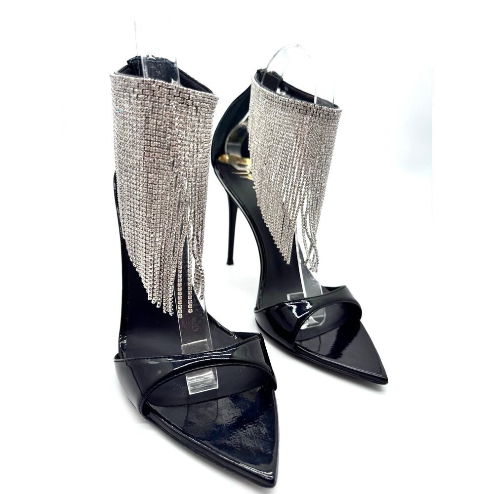 Giuseppe Zanotti Intrigo Crystal Fringe Ankle Wrap Stiletto Sandals EU 38.5